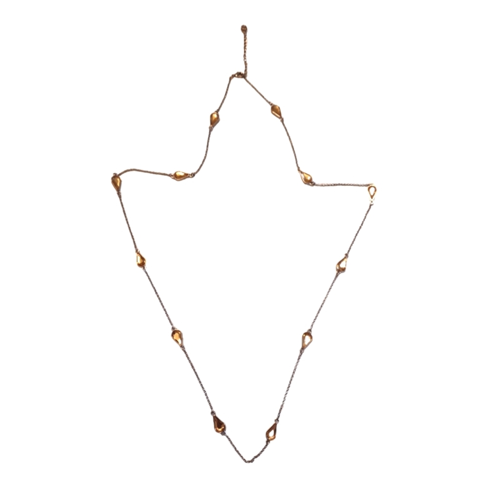 Citrine Teardrop Station Necklace in Silver Tone Long Chain